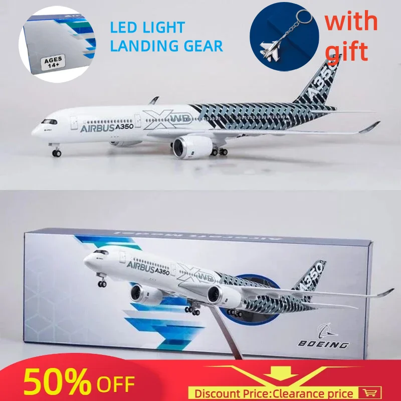 

Самолет из смолы 47 см, масштаб 1/142, самолет Airbus A350, прототип XWB, модель самолета авиакомпании W, легкое колесо, литой под давлением пластик для коллекции