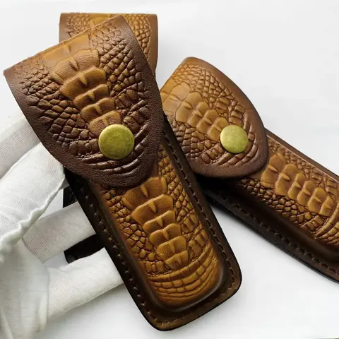 Brown Folding Knife Sheath Made of Cowhide, Leather Hunting Knife Folding Sheath, Outdoor Tactical Knife Sheath