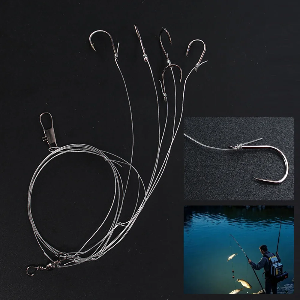 

Steel Wire Hook Rigs Carbon Steel Swivel Fishing Hooks Multi Hook Bait Rig Set Bite Proof Fishing Tackle Freshwater Fishhooks