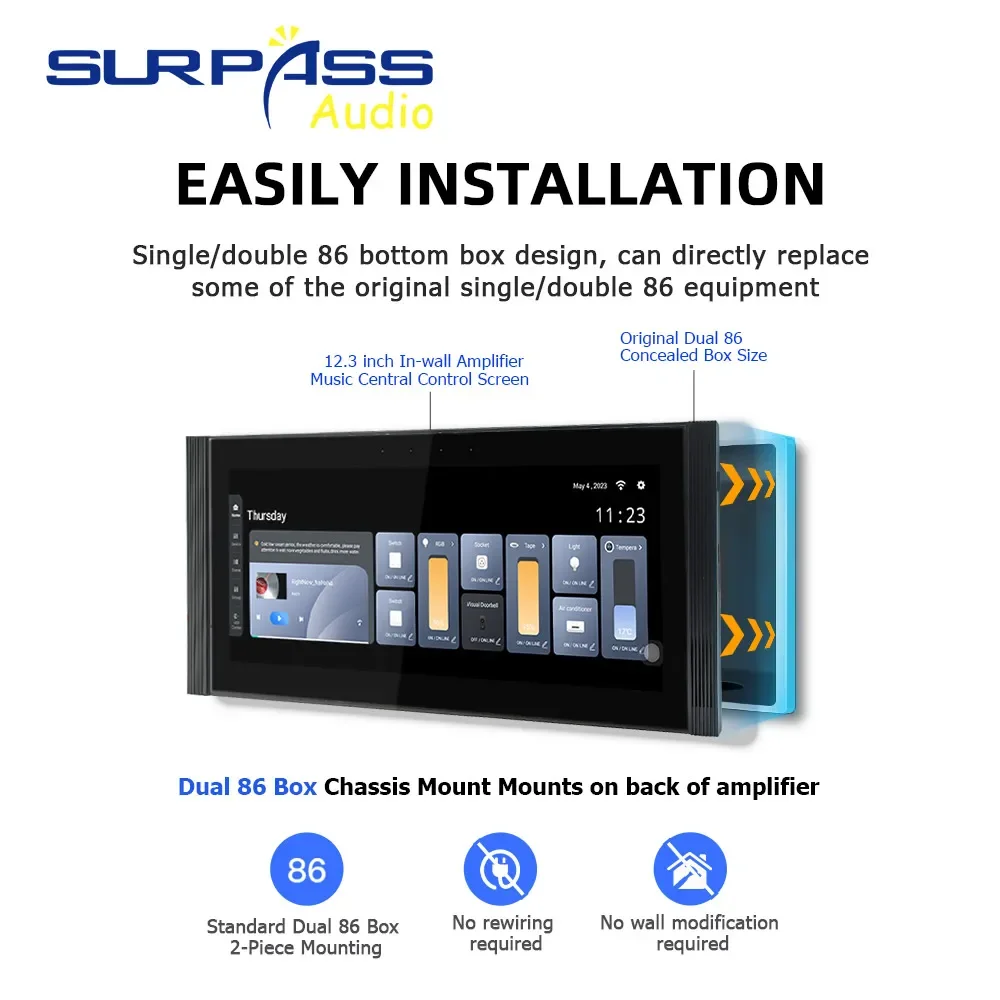 Inteligentny kino domowe Tuya Wifi Zigbee 12.3'' Ścienny wzmacniacz Android 11 Panel dotykowy z zestawem głośników Bluetooth do salonu