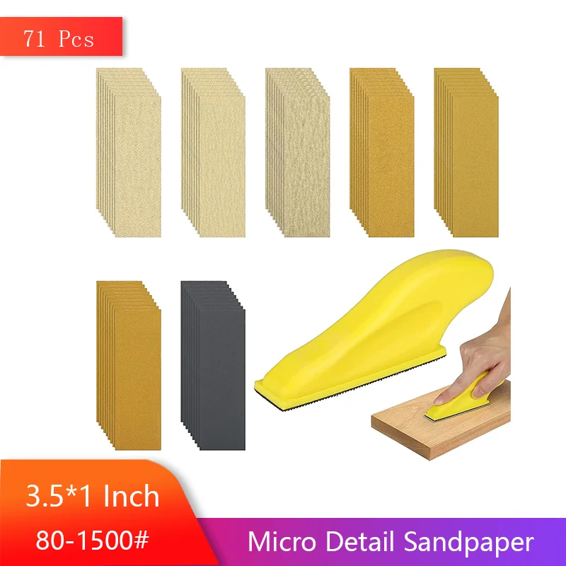 

3.5*1 Inch Hook & Loop Micro Detail Sandpaper Aluminium oxide 80-1500# for Wood Crafts Tight Narrow Spaces Metal Finishing