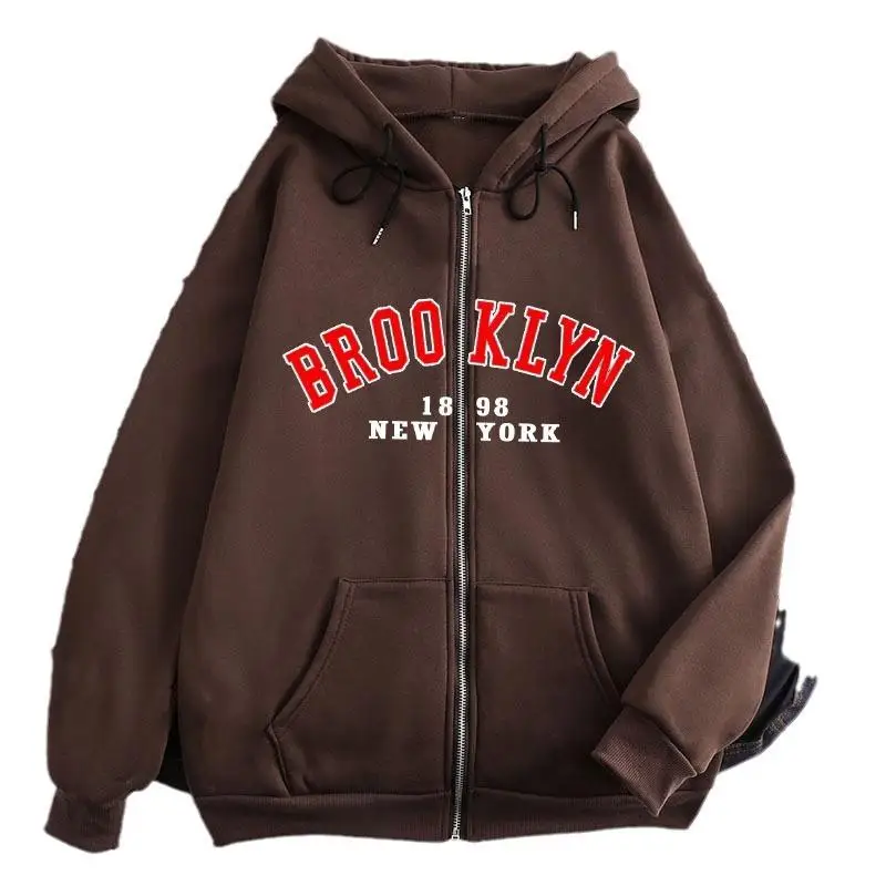   Nowa bluza z kapturem na zamek błyskawiczny Los Angeles Kalifornia Jaet rozmiar europejski luźny krój długi rękaw poliester damska bluza