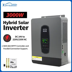 DATOUBOSS Solar Hybrid Inverter 3000W 24v to 220v Pure Sine Converter LCD Display Remote Control MPPT 55-450V DC 50/60Hz Inverte