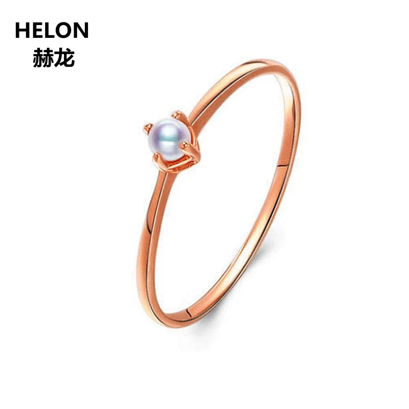 

14k Solid Rose Gold Engagement Ring for Women Natural Freshwater Pearl Romantic Cute Wedding Party Fine Jewelry