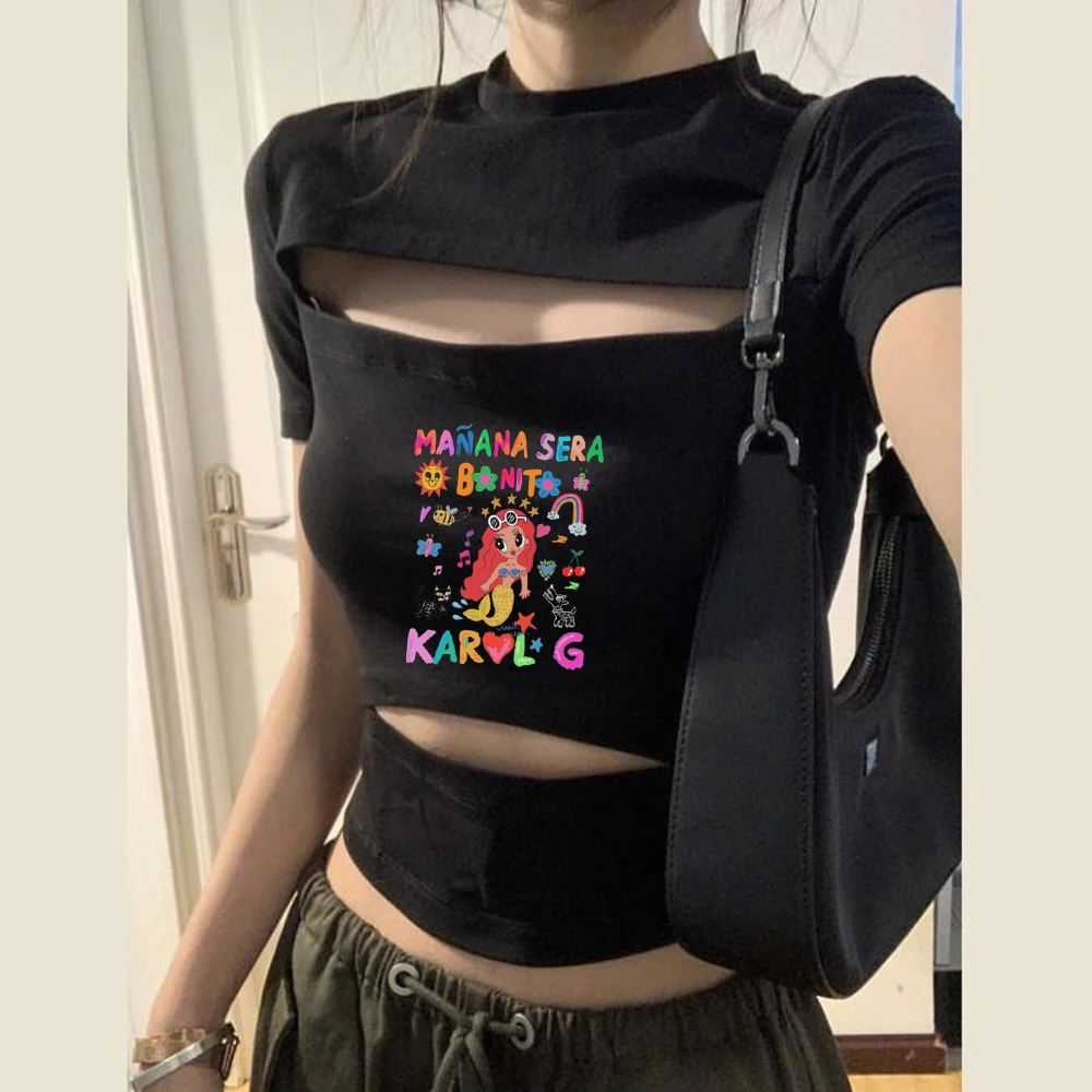 Karol g cropped top ladies cute manga streetwear cutecore clearance sales tshirt meme vintage gyaru japanese anime