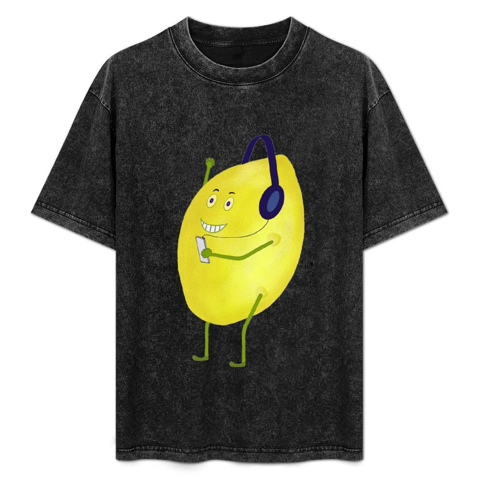 

lemon with earphone T-Shirt Casual Simple Design Short Sleeve Shirt