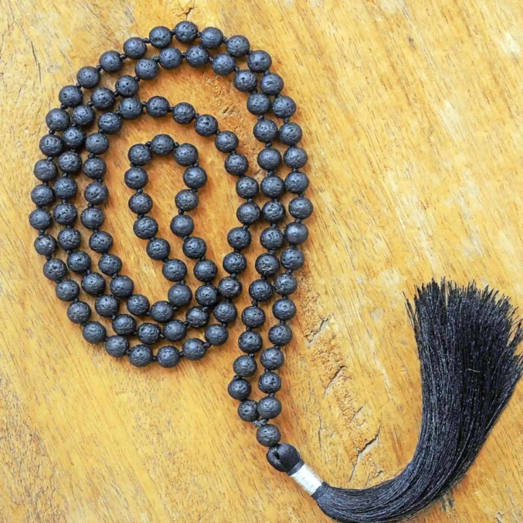 

8mm Natural black round volcanic rocks 108 knot necklace Buddhist Calming Yoga Chakra Energy Mental Blessing Cuff Inspiration