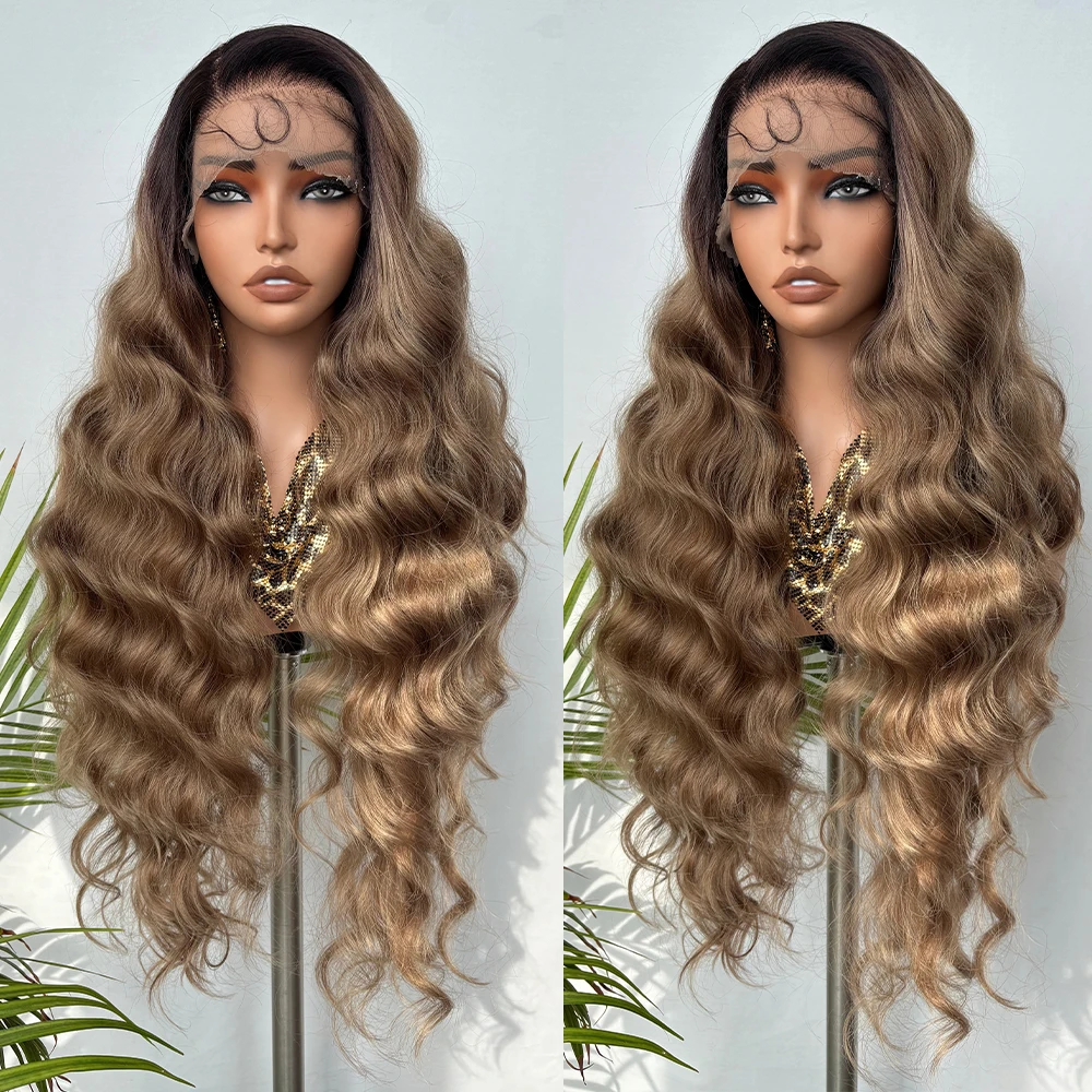 x-tress-ombre-brown-body-wave-13x6-synthetic-lace-front-wig-32-inches-long-pre-plucked-natural-hairline-with-baby-hair-daily-use