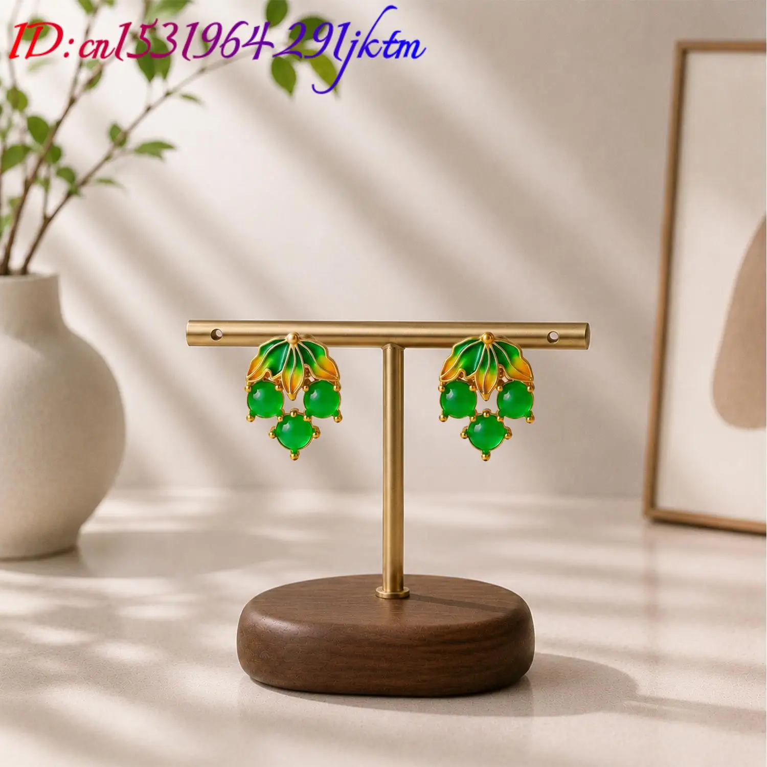 Burmese Jadeite Grape Earrings Vintage Natural Jewelry Charm Luxury Real Jade Amulet 18K Gold Plated Ear Stud Gifts for Women - view 3