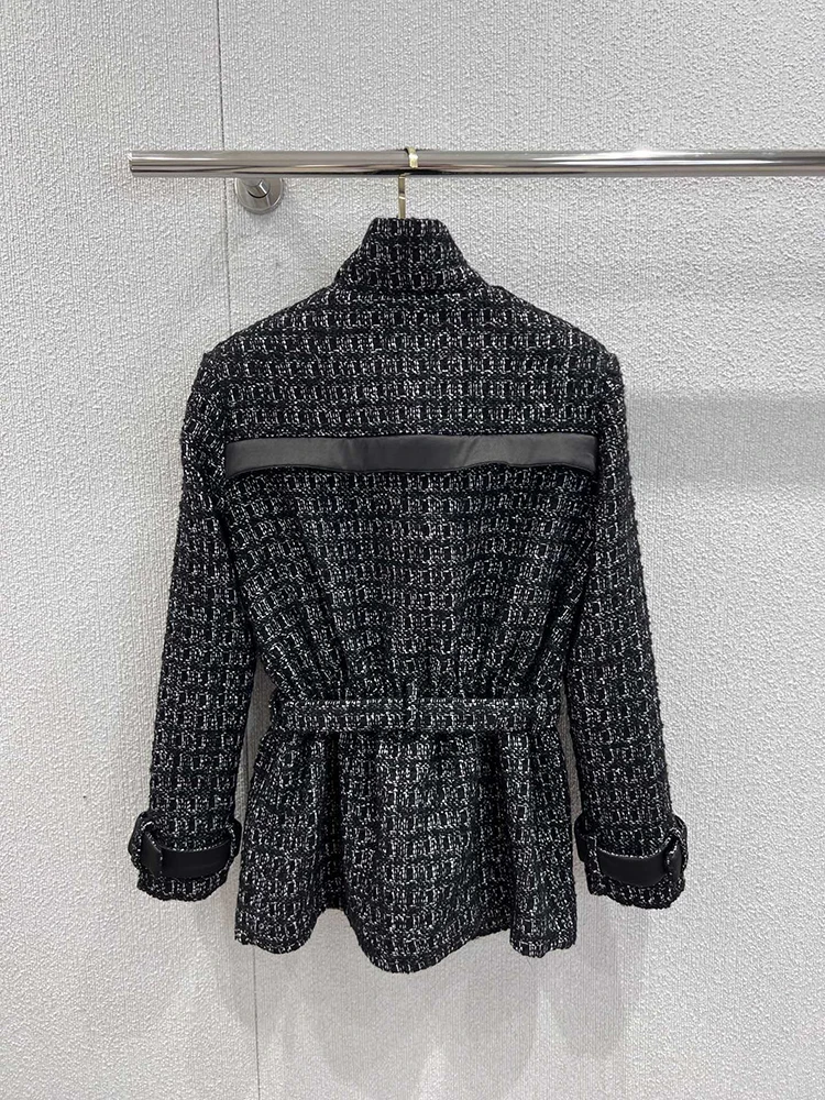 SVORYXIU الخريف نمط غير رسمي أسود س الرقبة حزام جاكيتات معطف المرأة نمط جديد موضة فضفاضة أنيقة قصيرة نمط جاكيتات معطف #6