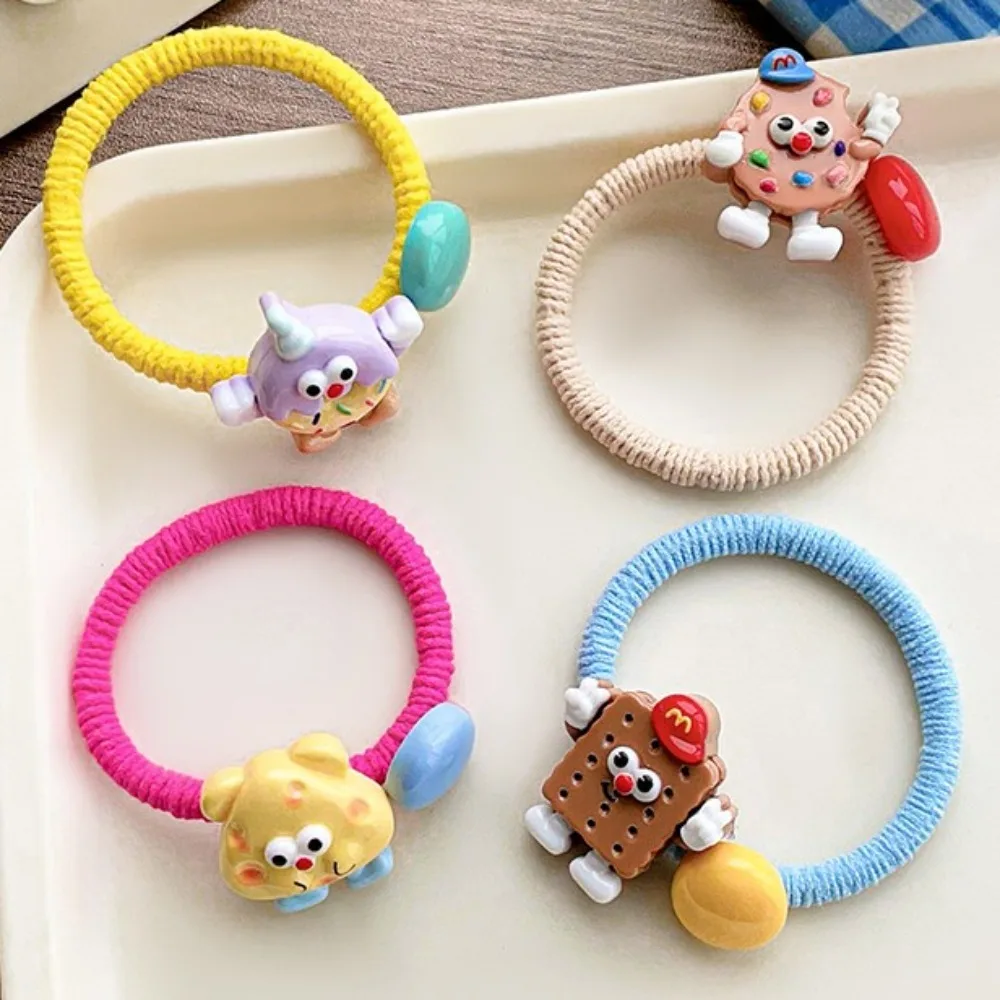 Fashion Weave Rope Cartoon Doll Hair Rope Funny Anime Cookie Scrunchie High Elastic Hairbands Biscuit Hair Band Daily