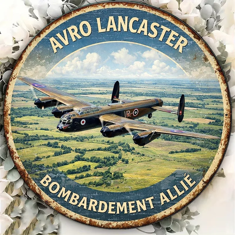 CIFBUY Vintage Retro Avro Lancaster Bomber WWII Allied Aluminum Wall Art Waterproof Durable Metal Plaque For Living Room Study B