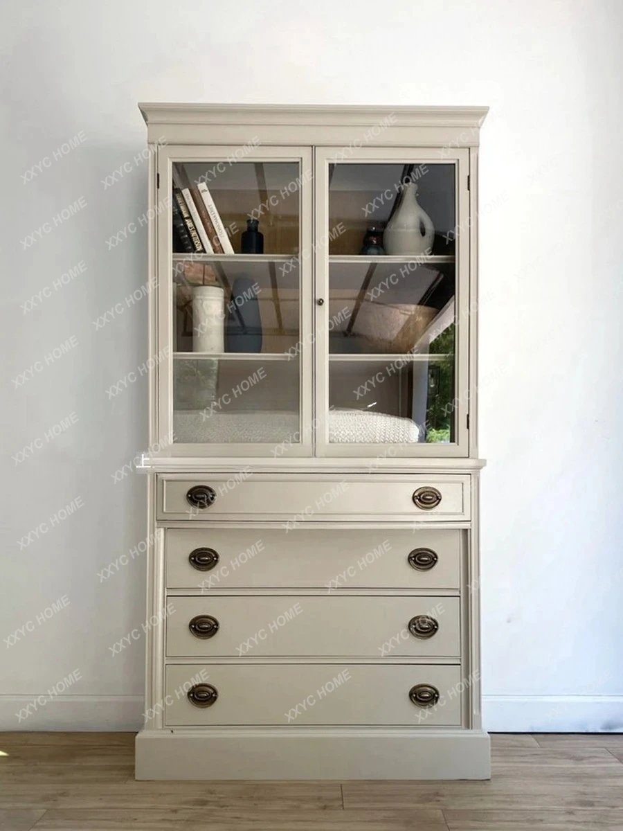 DV   retro side cabinet decorative cabinet high-grade medieval glass door