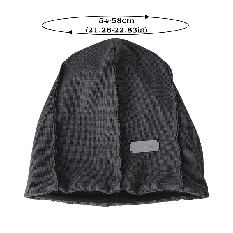 Berretto slouchy largo in cotone tinta unita Cappello da donna con etichetta in metallo moda Primavera Autunno Berretto pullover hip-hop coreano per ragazze ﻿
