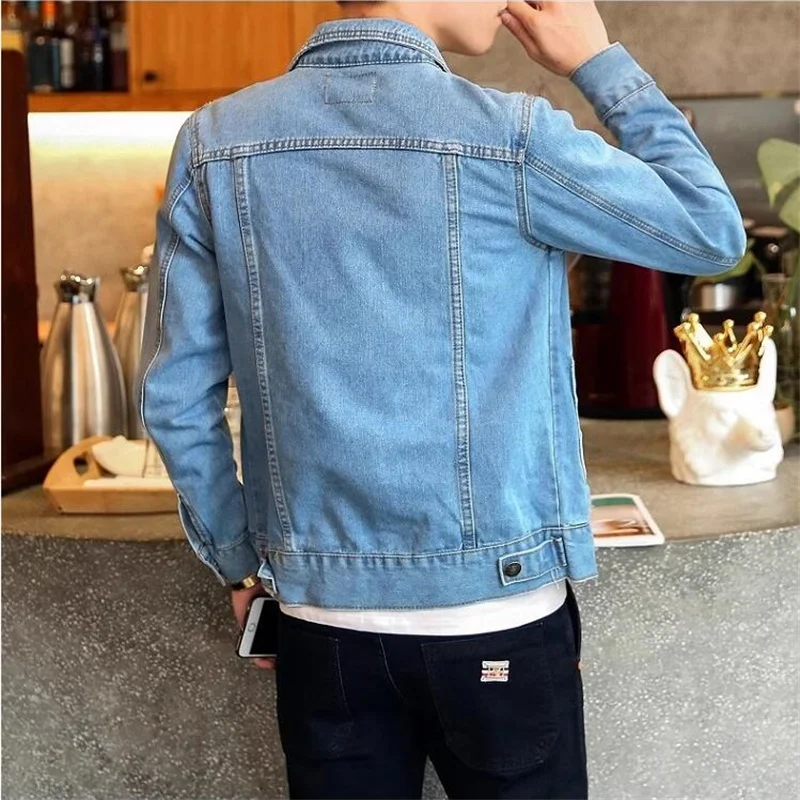 New Men Pure Color Lapel Denim Jacket Black / Blue Fashion Young Male Daily Outdoor Casual Coats