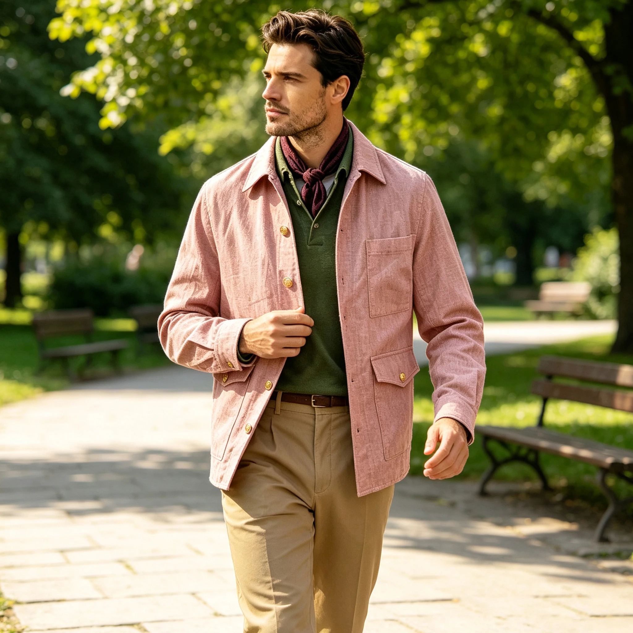 Men's Linen Workwear Jacket Business Casual Suit Blazer with Gold Buttons Multiple Pockets Overshirt Formal Sport Coat Summer image 5