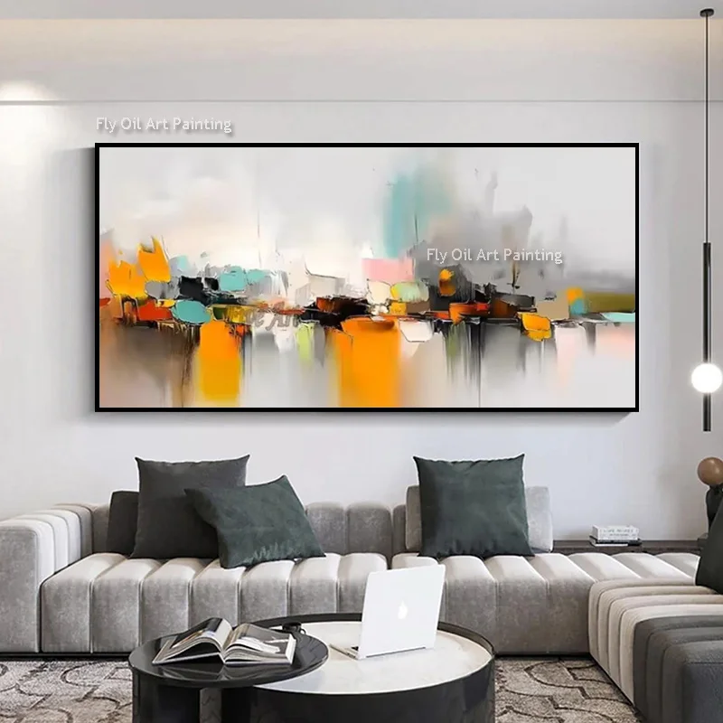 Colorful Impasto Urban Scene Decor, Loose Painterly Brushstrokes, Hand‑Made Oil Painting Adds Energy To Contemporary Spaces