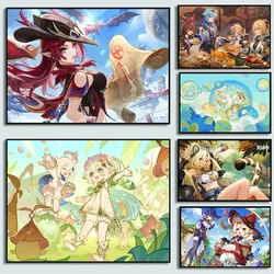 Anime Game Genshin Impact Nahida Chasca Klee Poster Yuanshen Cartoon Canvas Painting Wall Living Room Esports Home Decor Gift