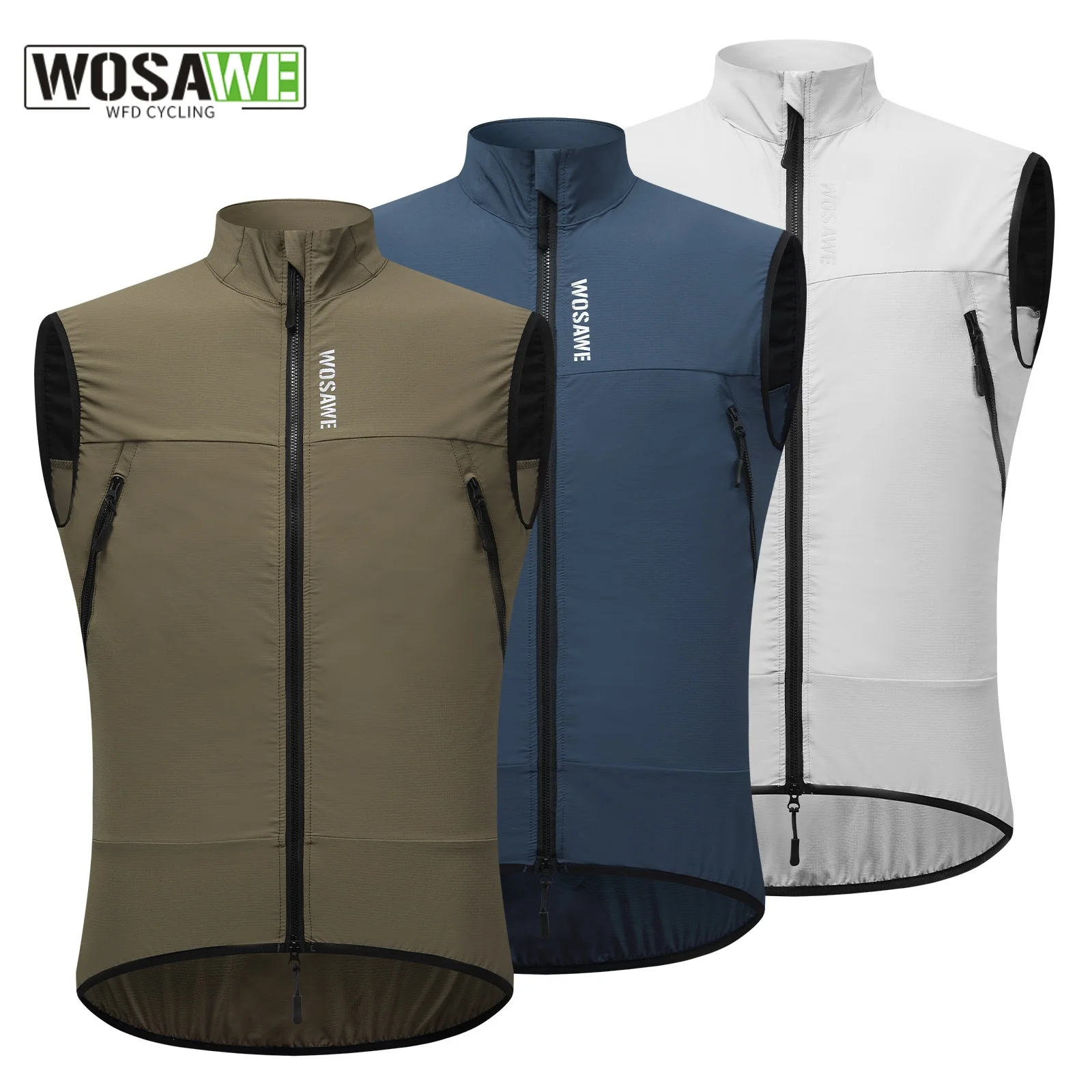 

WOSAWE Cycling Vest Windproof Cycling Wind Gilet Waterproof 2 Way Zippers Cycling Windbreaker Zipper Pockets Men Women