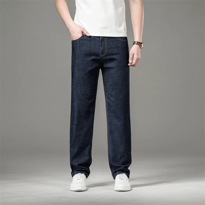 Summer Thin Straight Trousers Commute Fashion Zipper Button Business Casual Pockets Men's Clothing Loose All-match Daily Jeans