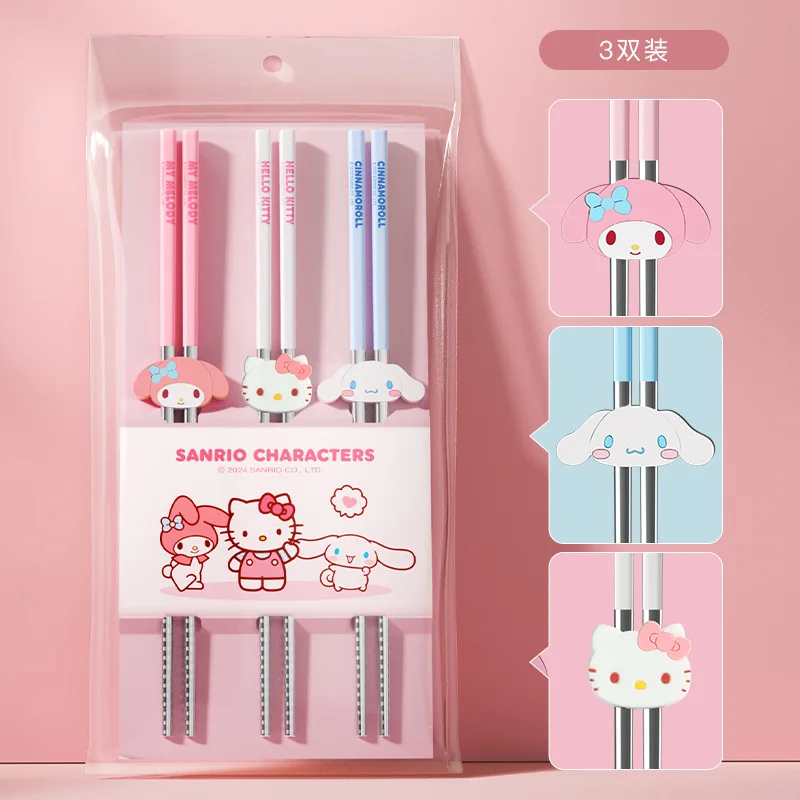 

Anime Hello Kitty Stainless Steel Anti Slip Chopsticks My Melody High Temperature Mold Proof Cinnamoroll Reusable Birthday Gifts