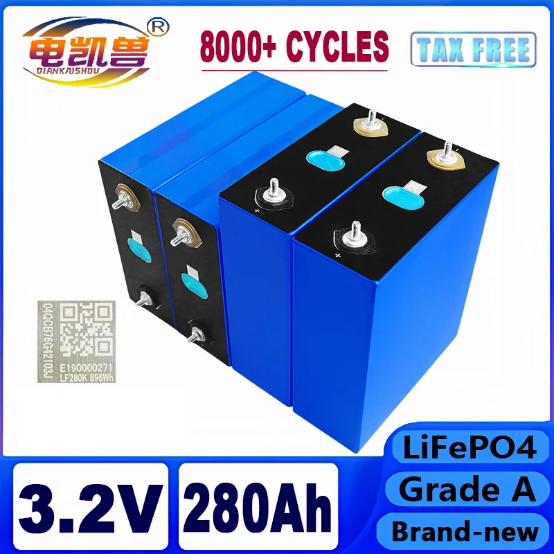 NEW 3.2V 280Ah Lifepo4 Battery 280K 8000 Cycles Grade A Rechargeable Batteries DIY 12V 24V 48V RV EV Boat Yacht Vans Cells Pack