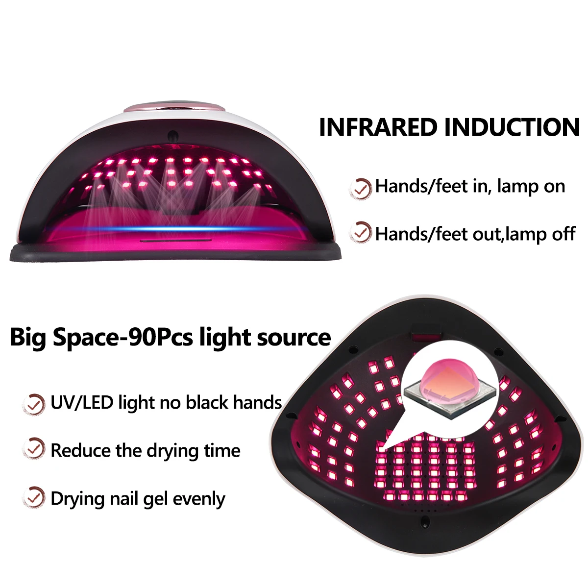 90 LED プロフェッショナルネイルドライヤー LED UV ランプ爪用ジェルポリッシュドライヤーライトネイルアートアクセサリー硬化ジェルネイルランプ爪用