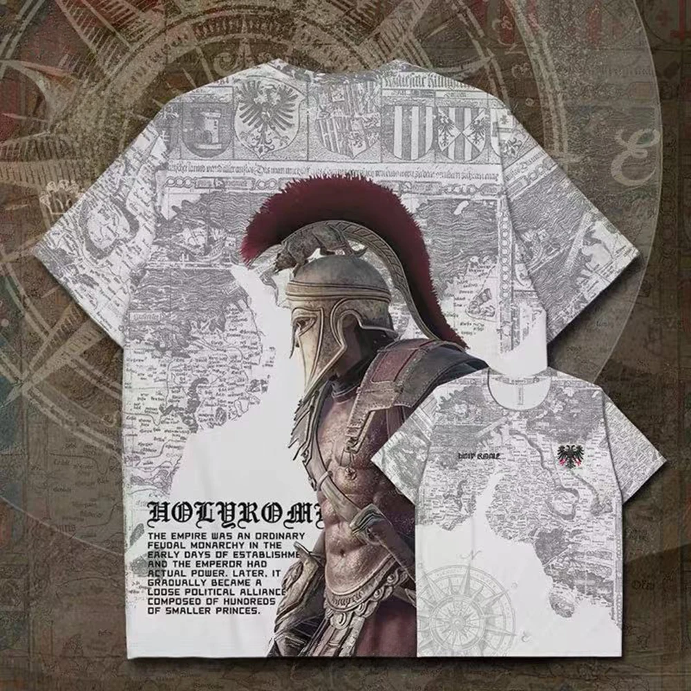 Holy Roman Empire Warrior Map Vintage T-Shirt 3D Print Men's Quick Dry Sports Short Sleeve Tee Street Casual Plus Size T-Shirts