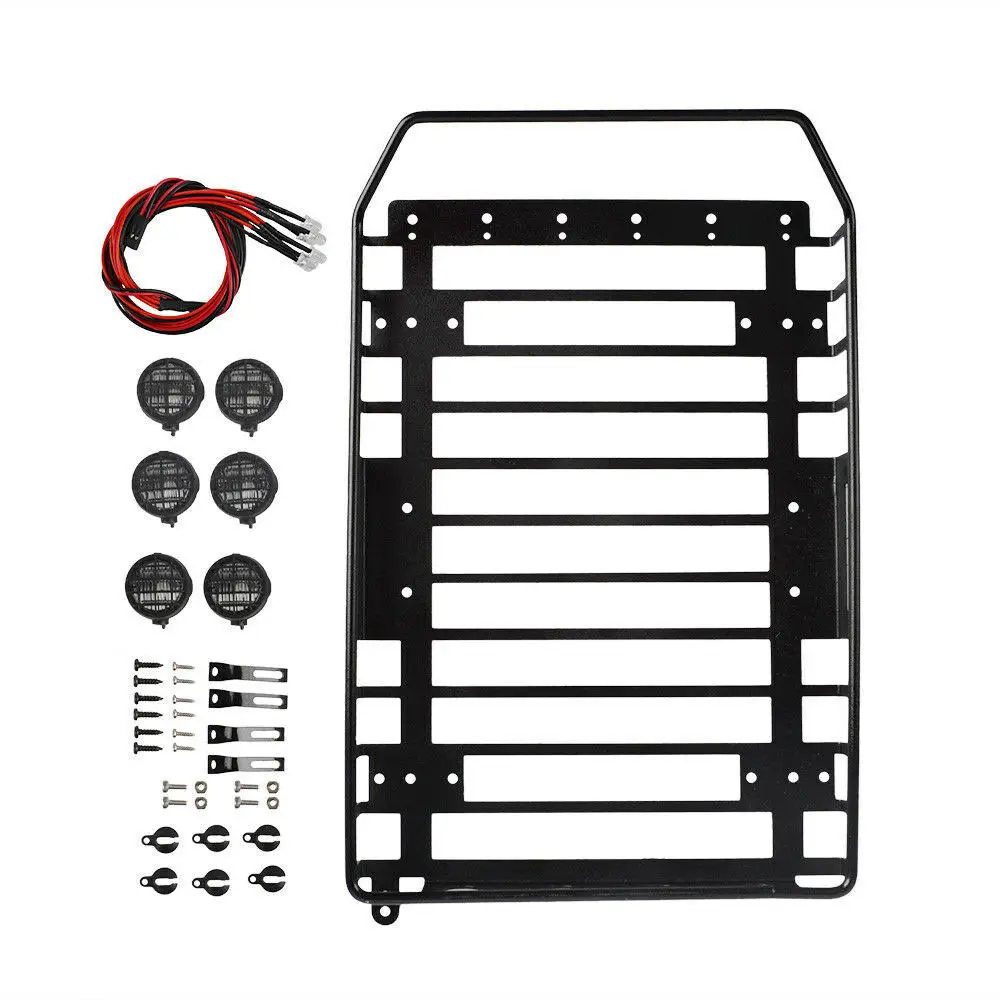 

1/10 RC металлический багажник на крышу, багажник с 6 светодиодами, набор для Tamiya CC01 D90 Wrangler Traxxas TRX4 Axial SCX10 1/10 RC ползание