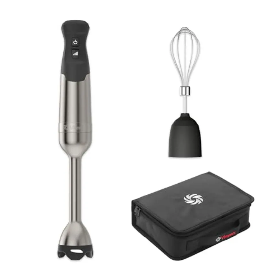 

5-Speed Immersion Blender 3-Piece Bundle with Whisk Attachment and Storage Case Ideal for Kitchen Prep Smoothies Soups and Sauc
