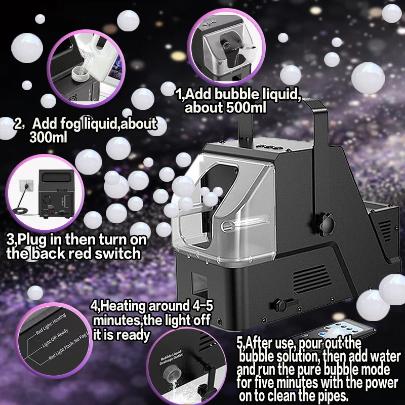 3-in-1 안개 거품 기계, 무선 리모컨이 있는 연기 거품 기계, 자동으로 안개 거품, 거품, 연기를 만듭니다.