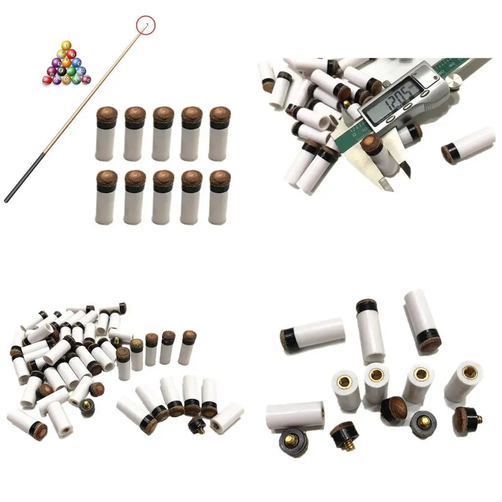 

R6FE 10 Pieces Billiard Cues Tips with White Pool Cue Ferrules, Pool Cue Tips