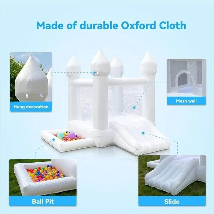 2,6 m aufblasbares Hüpfburg mit Rutsche, Ballpool und Gebläse White Jumper Castle Hochzeit Oxford Bounce House für Kinder