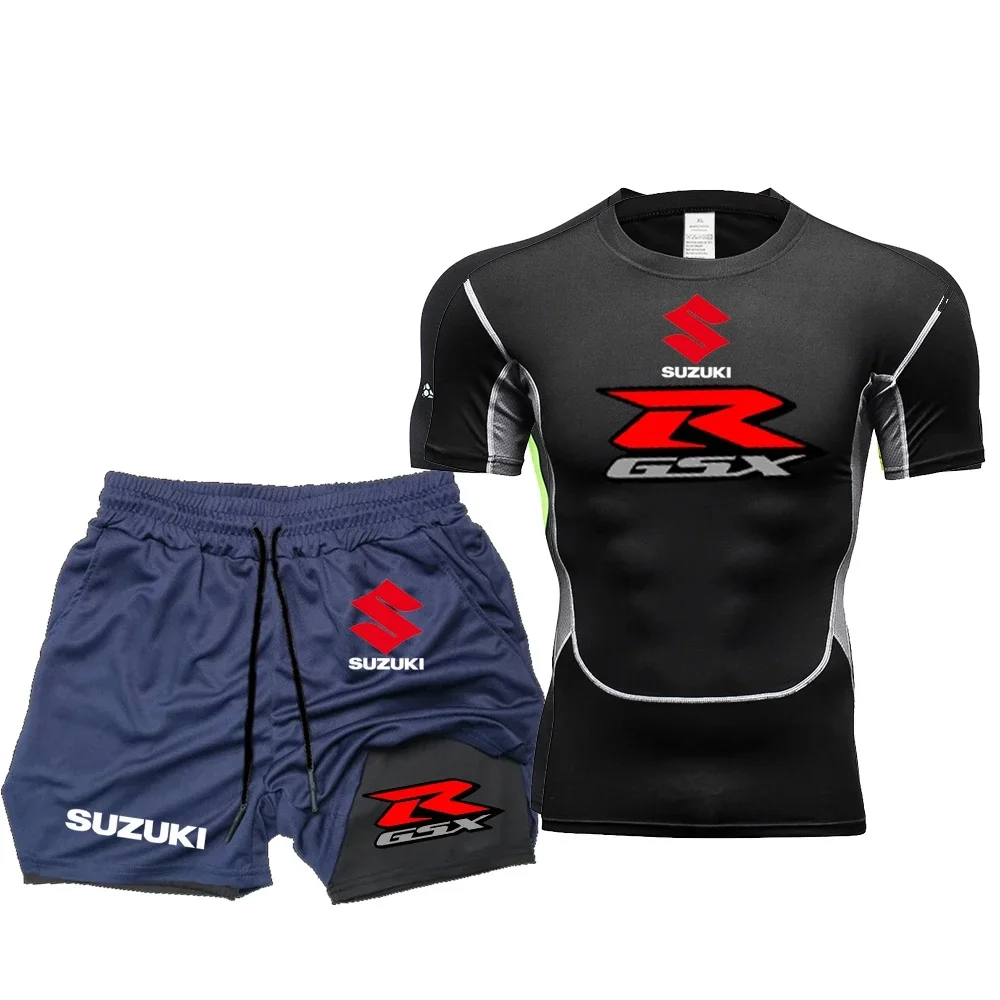 Suzuki-Logo-Fitnessanzug für Herren, eng anliegend, atmungsaktiv, bequem, geeignet für Fitness-Studios, Outdoor-Fahrräder, Motorräder