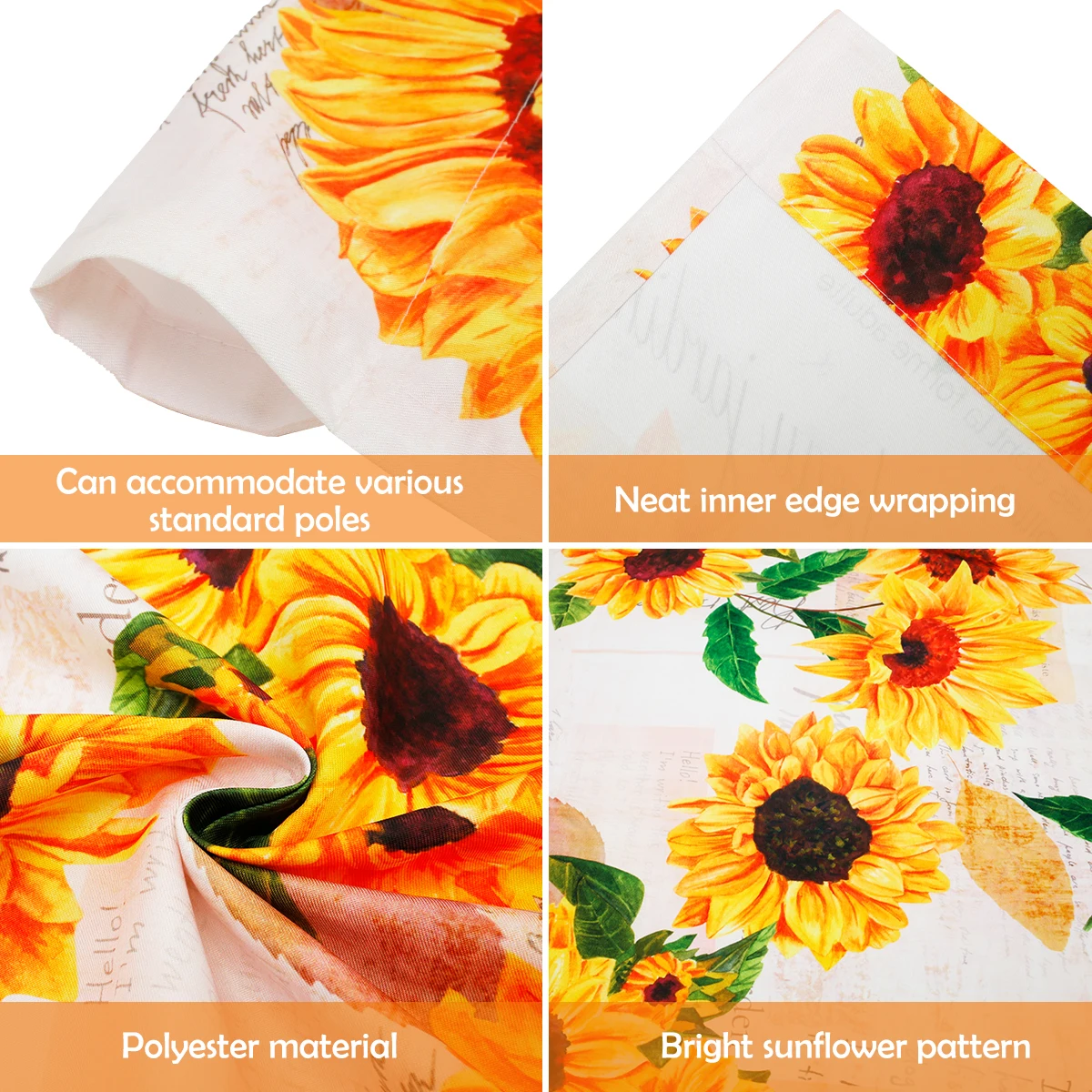 3Pcs Valance and Tier Curtains for Windows Sunflower Kitchen Curtain Set Light Filtering with Wide Rod Pocket Polyester Kitchen