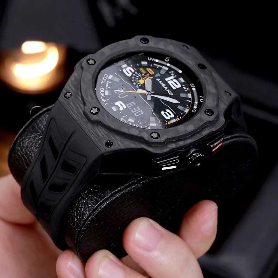 For Samsung Galaxy Watch Ultra 47mm 2026 Carbon Fiber Modified Protective Watch Case Fluoroelastomer Straps For GALAXY Ultra 2 1