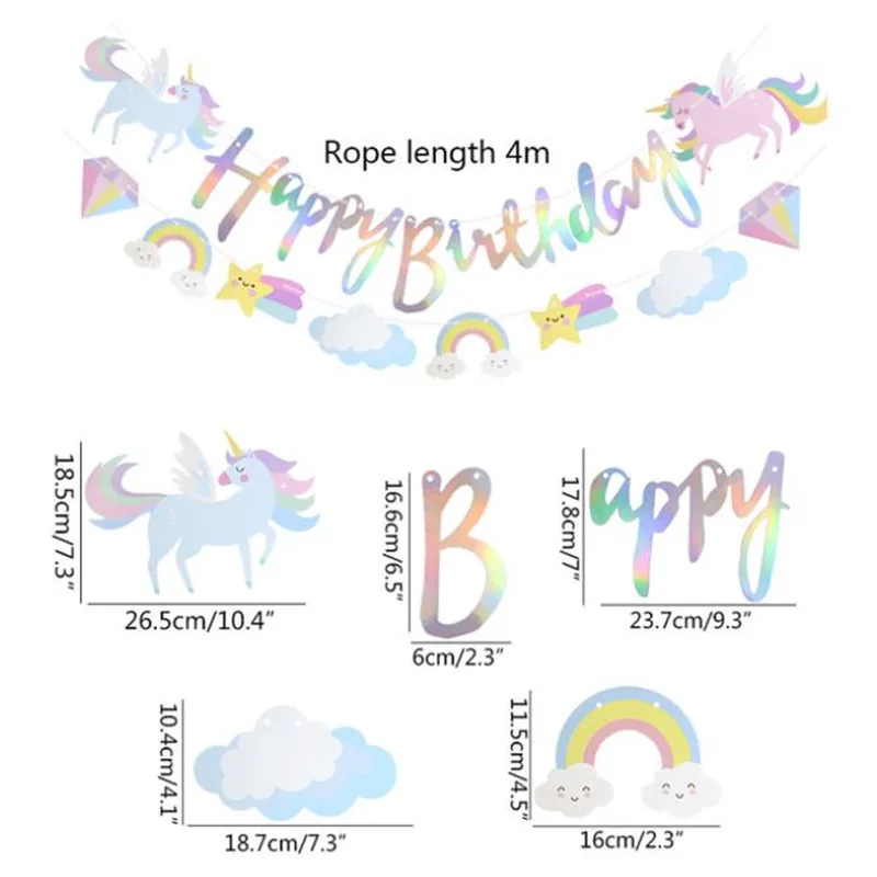 Happy Birthday Streamers unicorn Pull Flag Living Room Garden Mall Cafe Children Birthday Party Decoration Banners