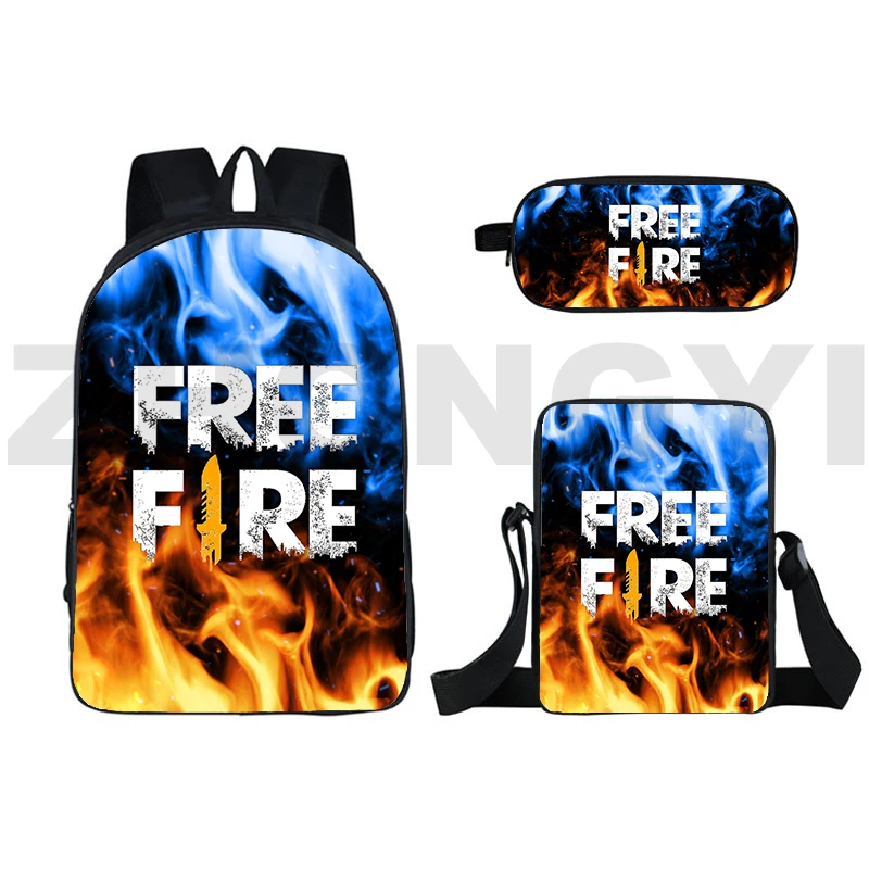 Plecak szkolny 3D Free Fire Garena Game dla studentów college'u Teenager Anime Free Fire Plecak męski na laptopa 3 szt. zestaw