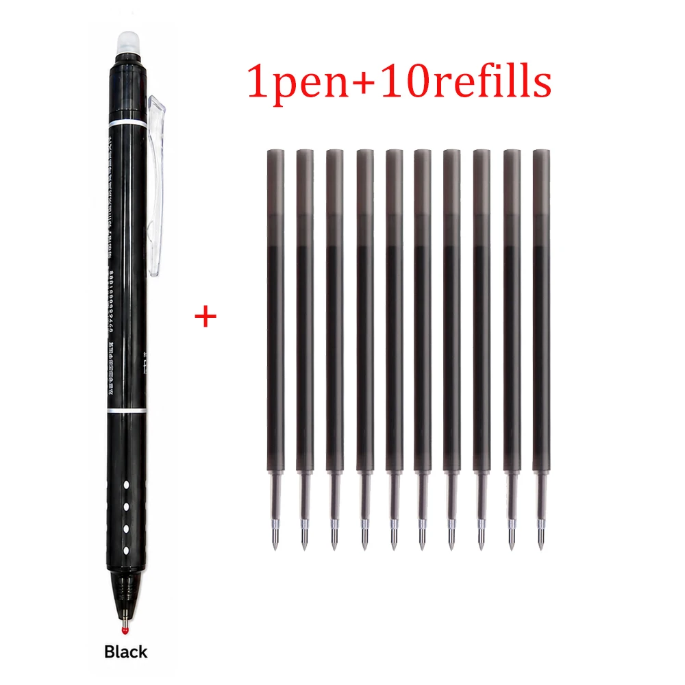 0,5 mm intrekbare, uitwisbare gelpen met 10 navulpatronen, afwasbare handgreep, geschikt voor school, kantoor en als schrijfgerei.