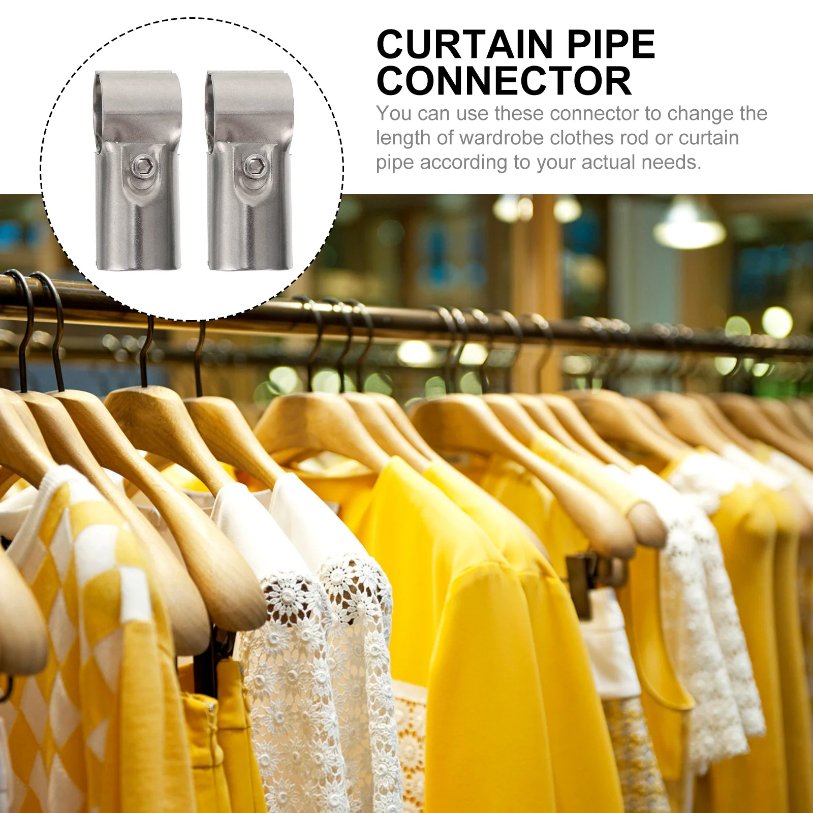 

Stainless Steel Connector Wardrobe Curtain Extension Rail Round Pipe Bracket Holder Strong Load Bearing Anti Rust Thickened