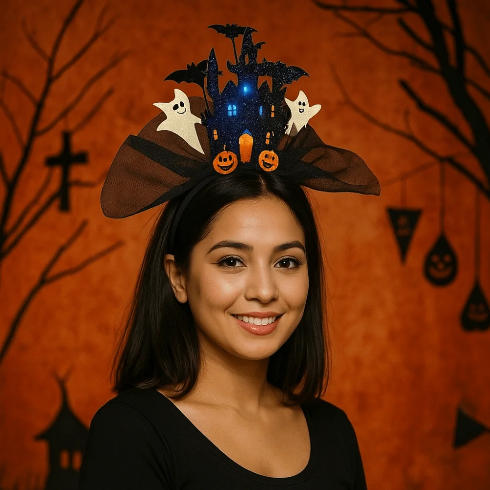 

Funny White Ghost Halloween Headband Electronic Light-emitting Halloween Hair Hoop Pumpkin Castle Ghost Hairband Girls/Children