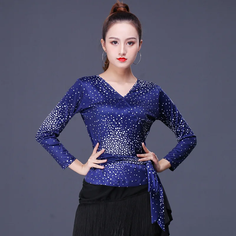 

Latin dance top long sleeved adult training straps modern performance suit ballroom dance competition dresses