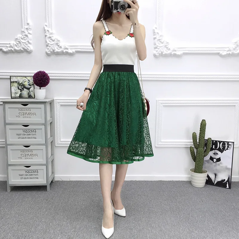 Women's Skirt Mesh Lace Skirt Long Skirt A- Line Skirt Woman Skirts Mujer Faldas Saias Mulher