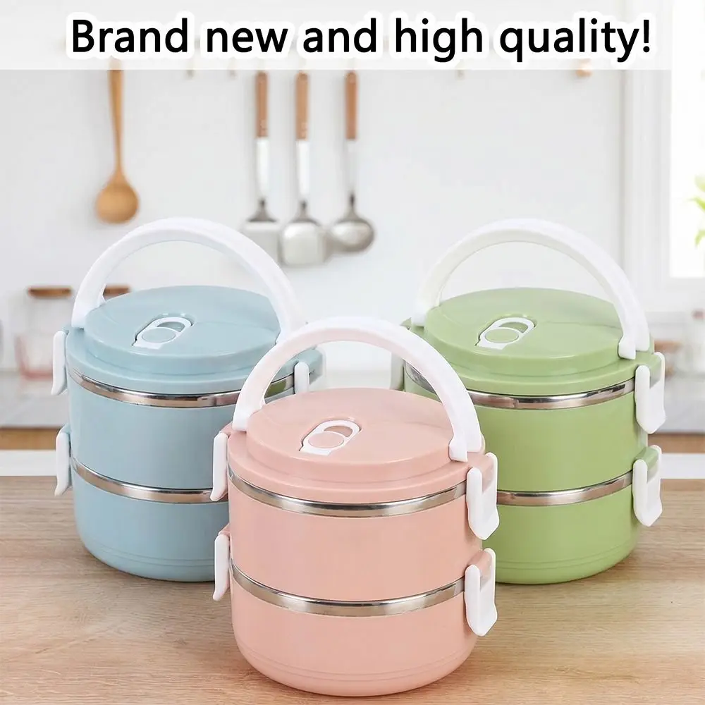 Stainless Steel Insulated Lunch Box Round Stackable Food Container Box Leakproof Large Capacity Insulated Soup Thermos Container