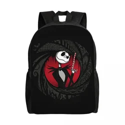 Custom Jack Skellington Backpack for Men School College Student Bookbag Fits 15 Inch Laptop The Nightmare Before Christmas Bags