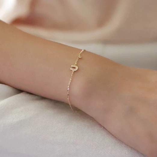 Real 925 Sterling Silver Zircon Letter U Charm Bracelet for Women Party Trendy Fine Jewelry Minimalist Light Luxury Accessories