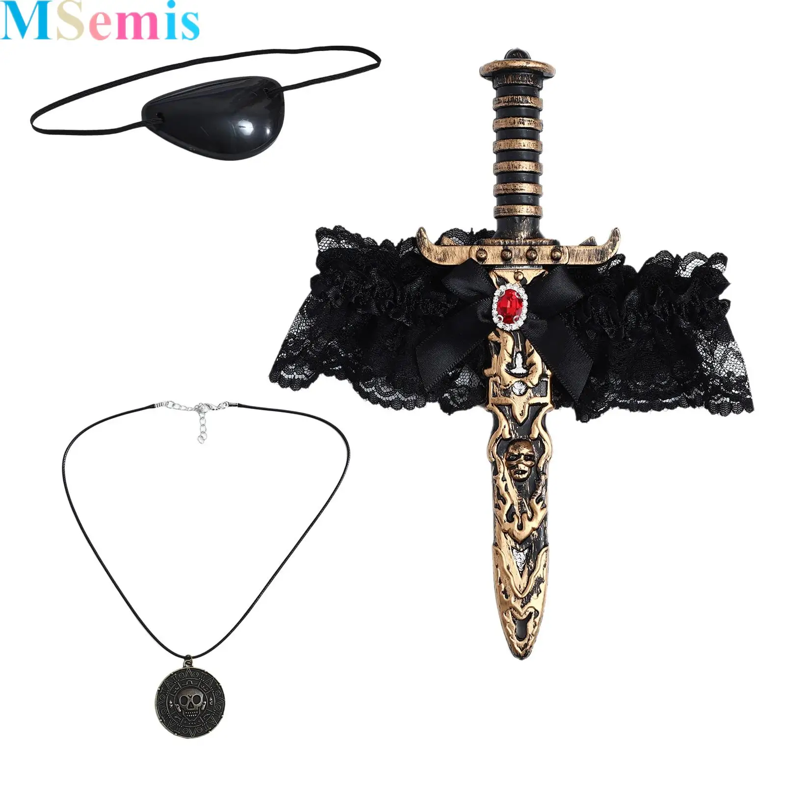 

Pirate Costume Accessories Pirate Sword with Lace Bow Pirate Costume Women Toy Sword Etc Cosplay Dress Up Props