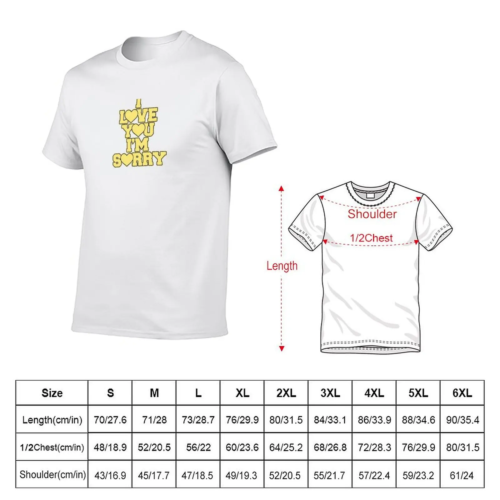 I Love You, I'm Sorry Yellow Heart Varsity Block Text T-Shirt Summer Holiday Casual Tee