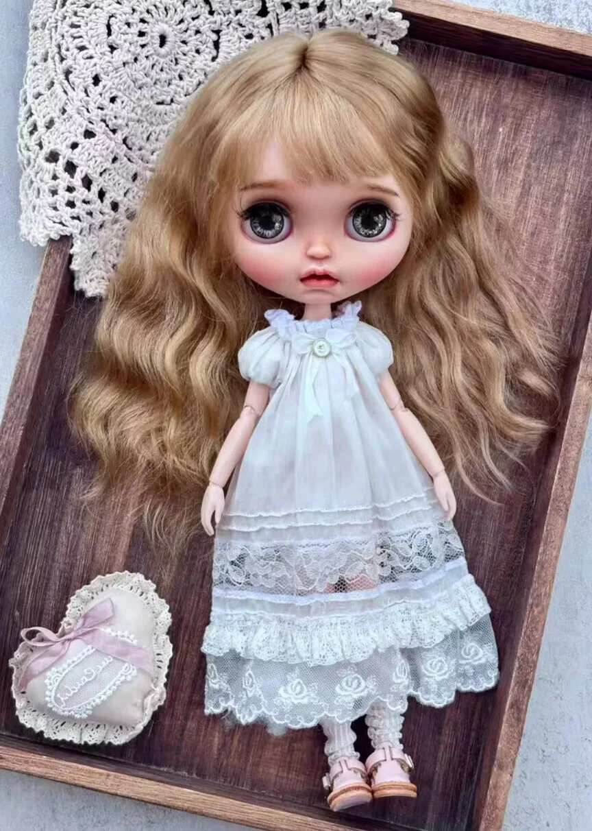 

1pcs French lace vintage style 2025 Blythe/landoudou one-piece dress (Fit for Lulu,ymy24,Ob22,24,26,zone, Jenny)