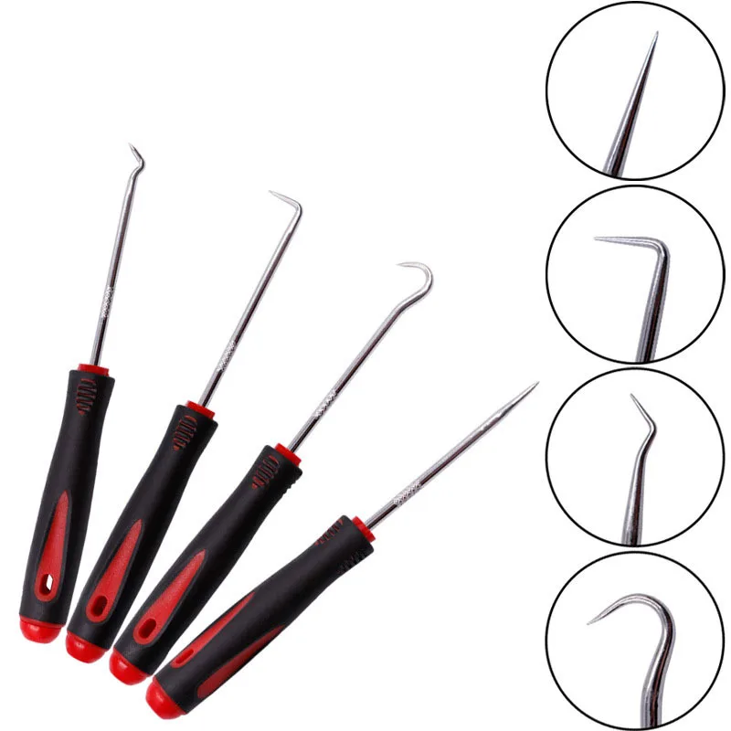 4-piece 160mm Auto Car Oil Seal Screwdrivers Set Hose Removal Hook Set O-Ring Seal Gasket Puller Remover Pick Hooks Repair Tools